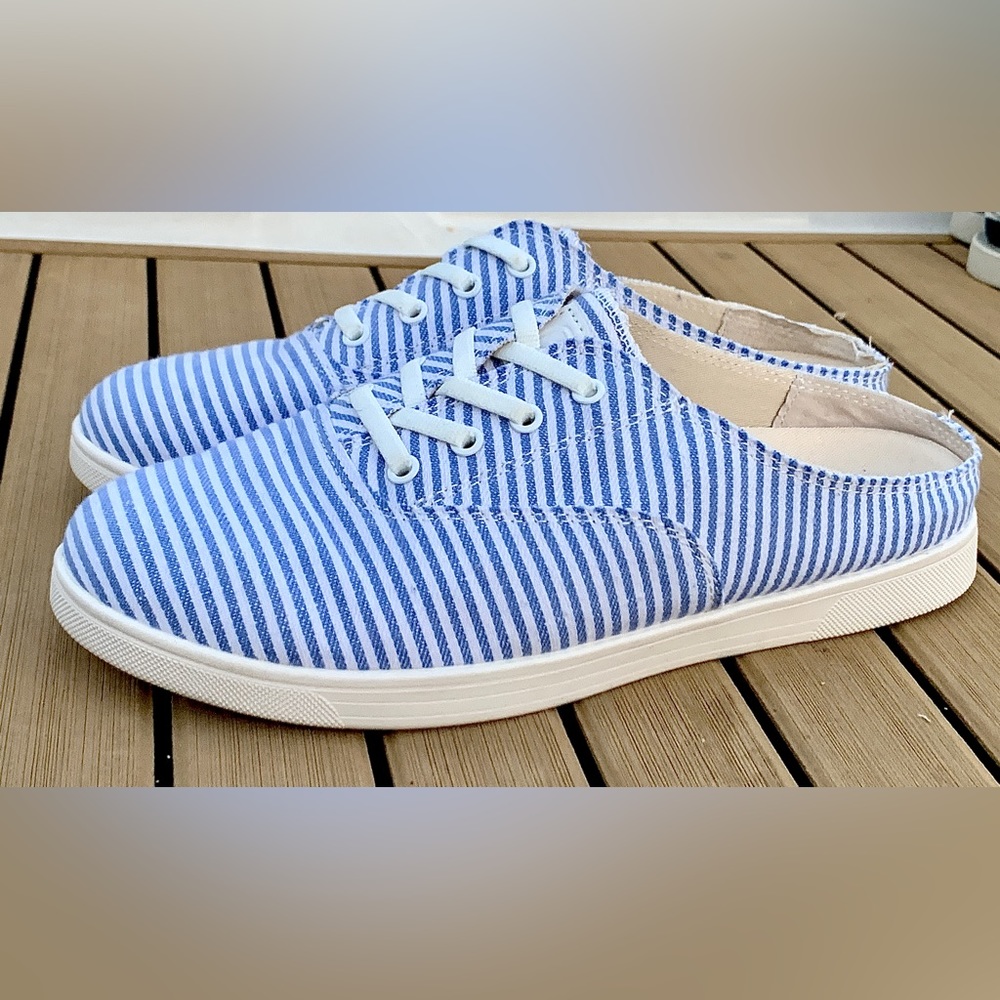 Women's 9 D Spenco Therapeutic Orthopedic Striped Slip On Mules Clogs Sneakers